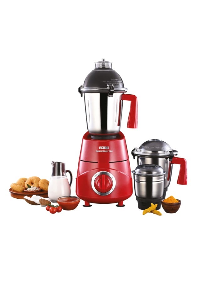 USHA Thunderbolt Pro 1000W with 3 Jars, 100% Copper Ball-Bearing Motor, Handsfree operation, 3 Jars, 3-Speed Setting with Inching option, 5 Years Warranty on Motor (Red) - Image 1